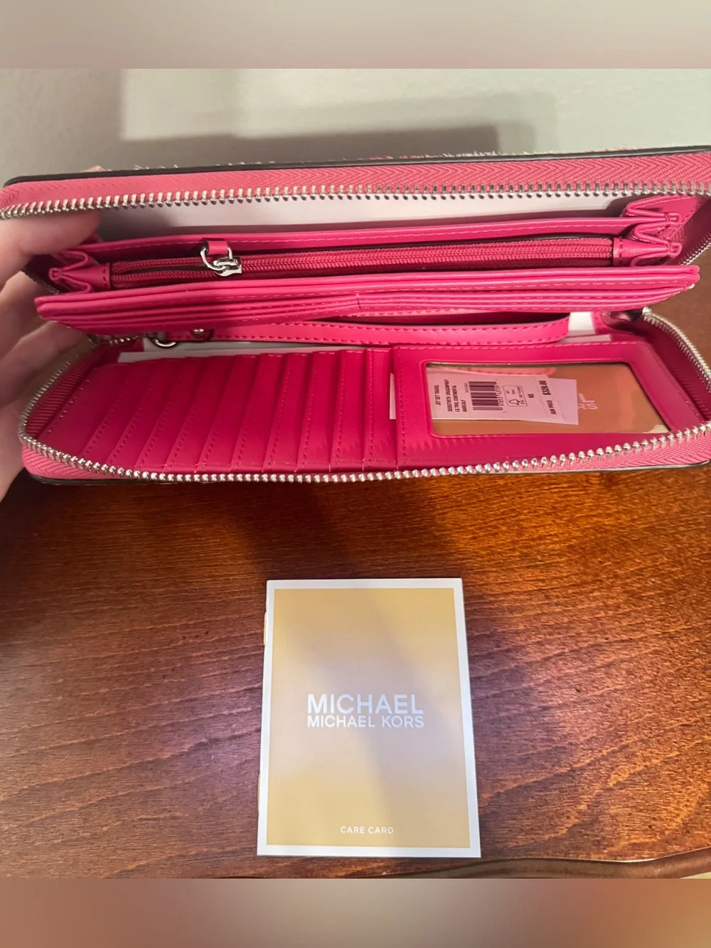 Michael Kors Hot Pink & White Zebra Wallet Card Holder. New